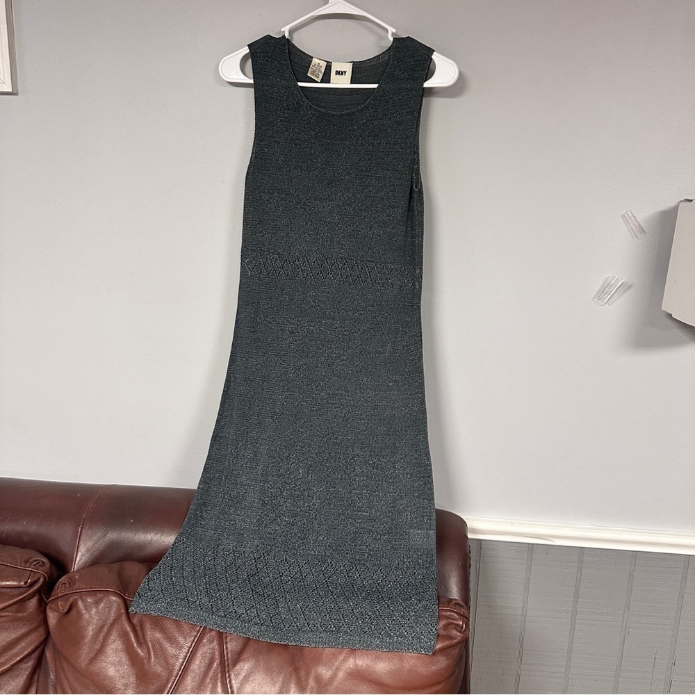 DKNY•sleeveless crewneck sweater sheath  dress, cute cutout design, dark teal, M - Picture 4 of 9